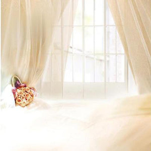 White Window Pink Curtain Studio Photo Backdrop