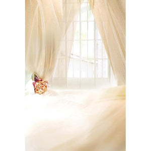 White Window Pink Curtain Studio Photo Backdrop